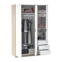 Guardaroba 3 ante Apaches, 121x52h180 cm, Bianco e Rovere<Dmora Discount