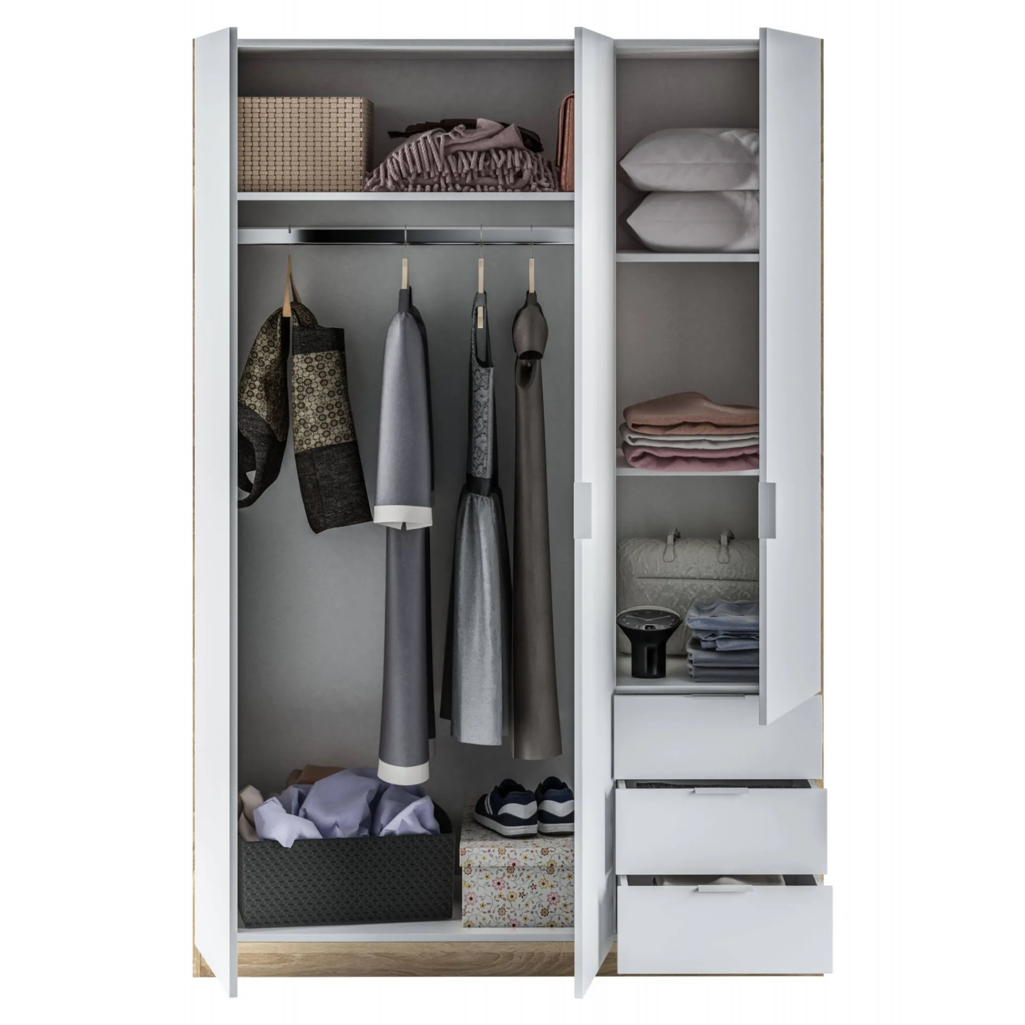 Guardaroba 3 ante Apaches, 121x52h180 cm, Bianco e Rovere<Dmora Discount