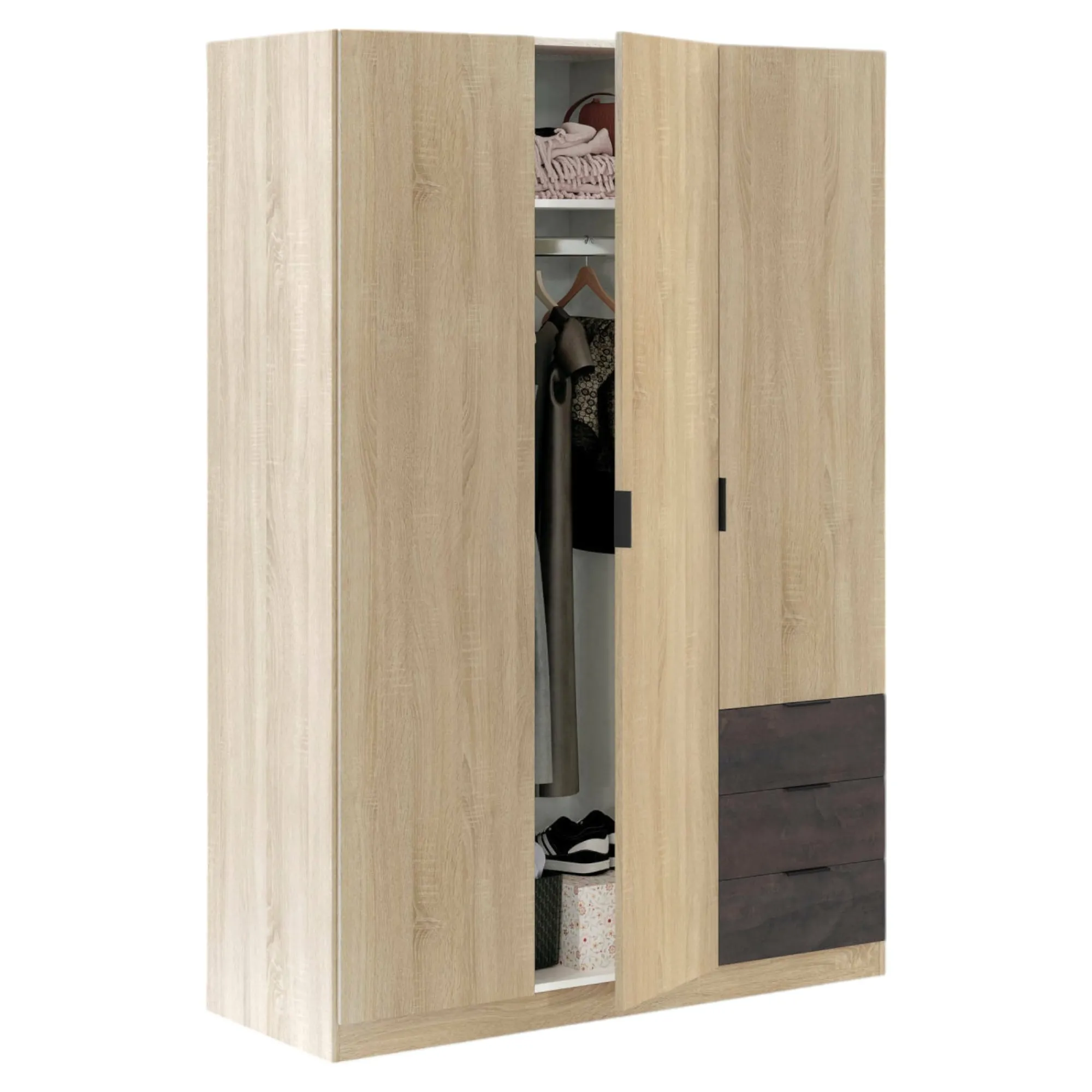 Guardaroba 3 ante Apaches, 121x52h180 cm, Rovere e Ossido<Dmora Store