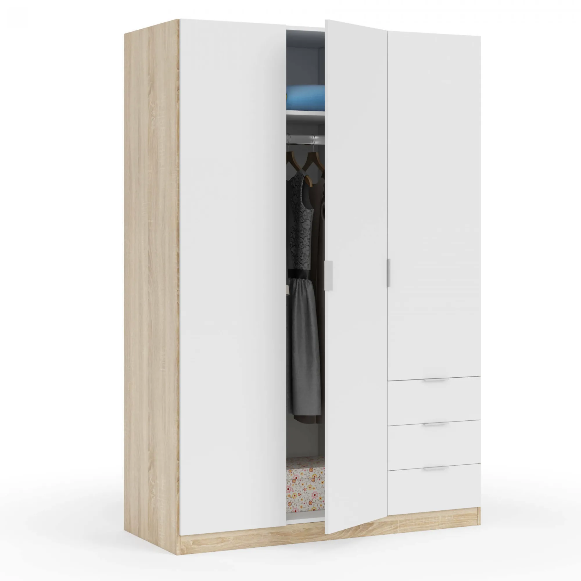 Guardaroba 3 ante Apaches, 121x52h180 cm, Bianco e Rovere<Dmora Discount