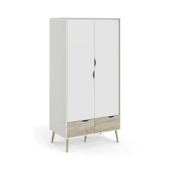 Guardaroba 2 ante Archilllo, 99x58 h200 cm, Bianco e Quercia<Dmora Shop