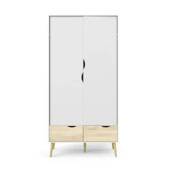 Guardaroba 2 ante Archilllo, 99x58 h200 cm, Bianco e Quercia<Dmora Shop