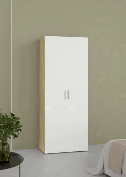 Guardaroba 2 ante Arg, 50x79 h201 cm, Quercia e Bianco<Dmora Discount