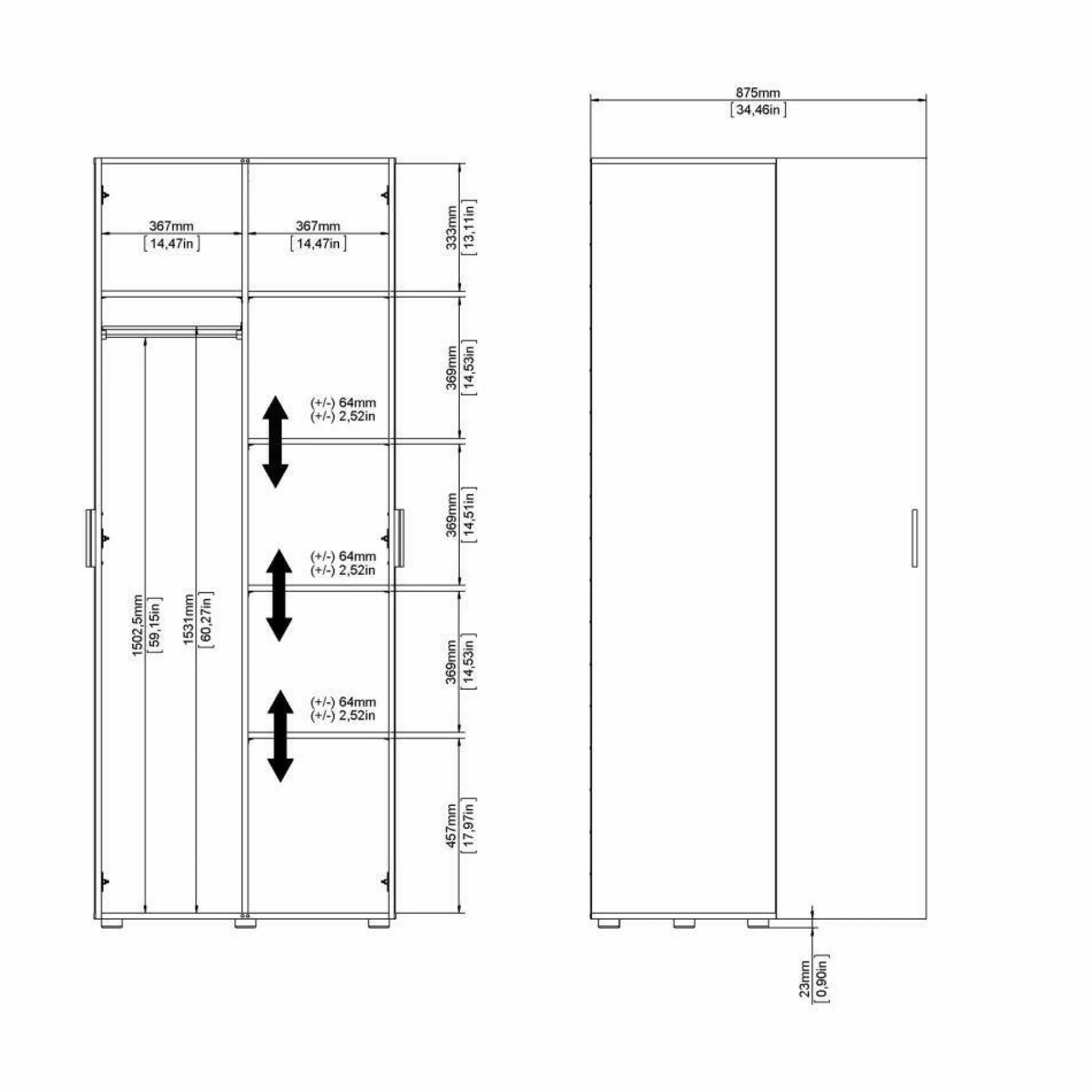 Guardaroba 2 ante Arg, 50x79 h201 cm,<Dmora Cheap