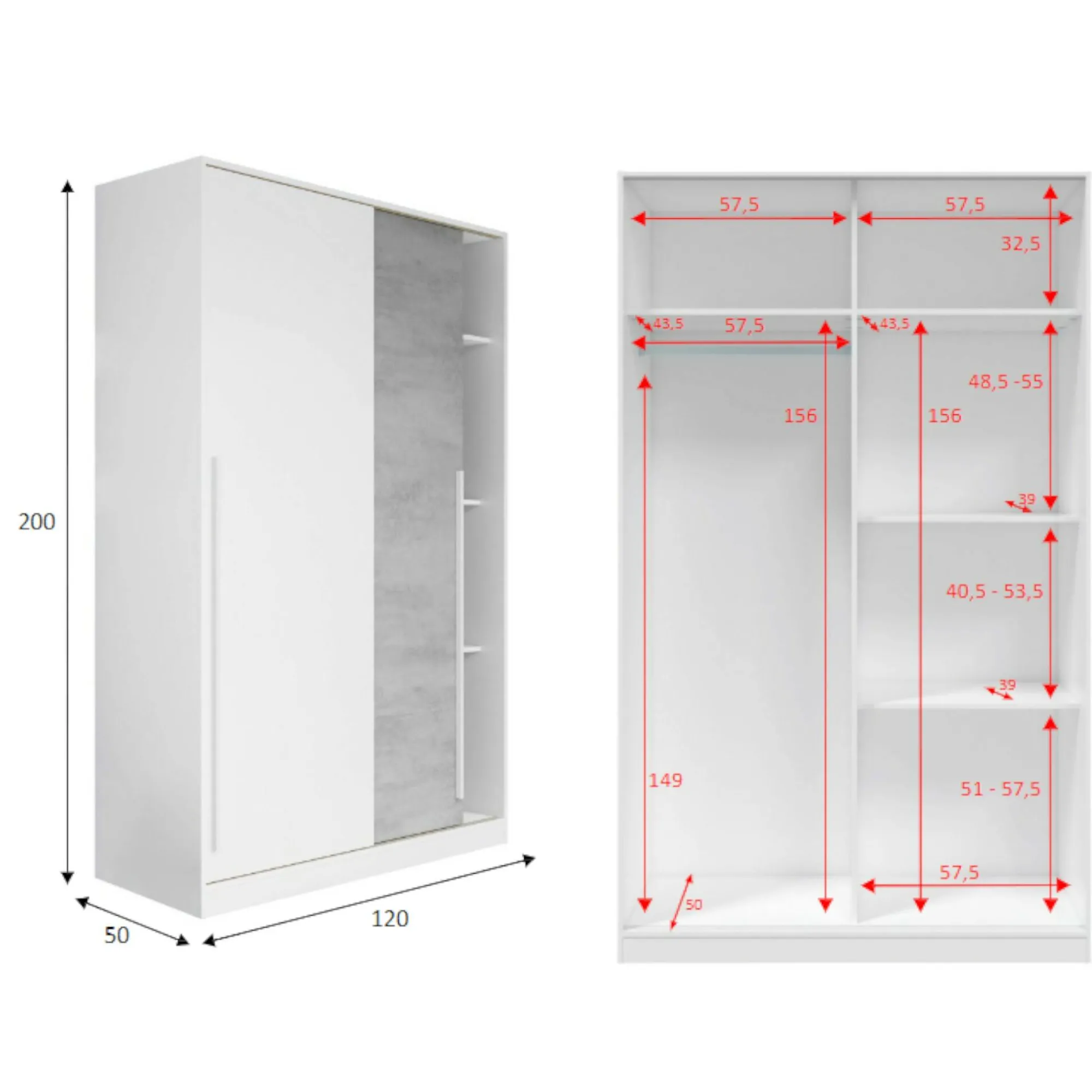 Guardaroba 2 ante Aristode, 120x50h200 cm, Cemento e Bianco<Dmora Cheap