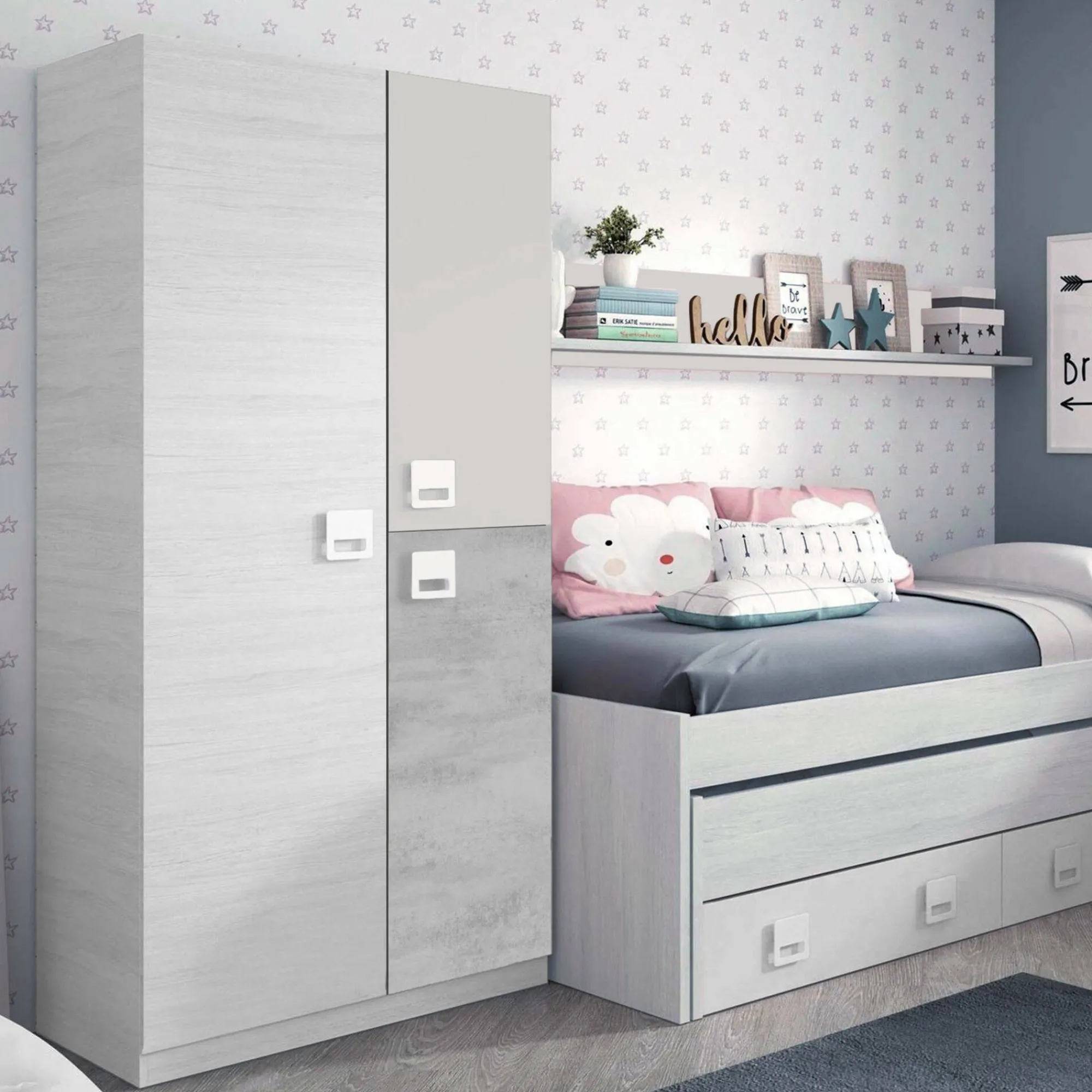 Guardaroba 3 ante Aronia, 90x52h200 cm, Grigio e Cemento<Dmora Store