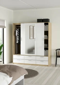 Guardaroba 3 ante Astrolabio, 181x60 h200 cm, Quercia e Bianco<Dmora Flash Sale