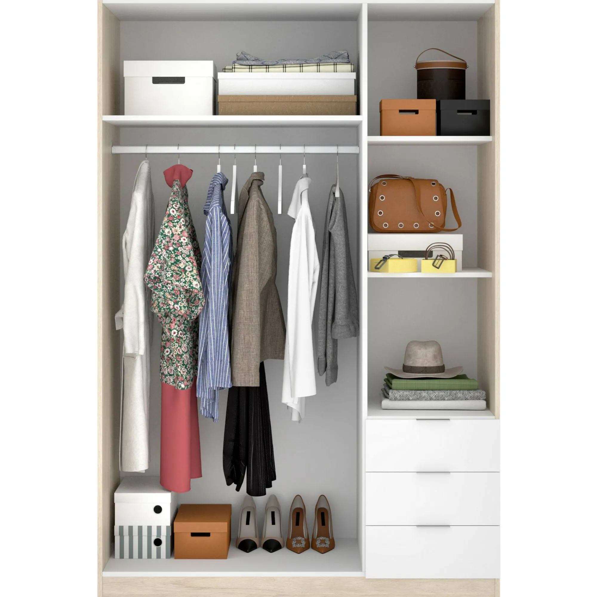 Guardaroba 3 ante Astru, 121x52h184 cm, Bianco e Rovere<Dmora Online