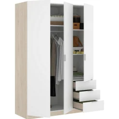 Guardaroba 3 ante Astru, 121x52h184 cm, Bianco e Rovere<Dmora Online