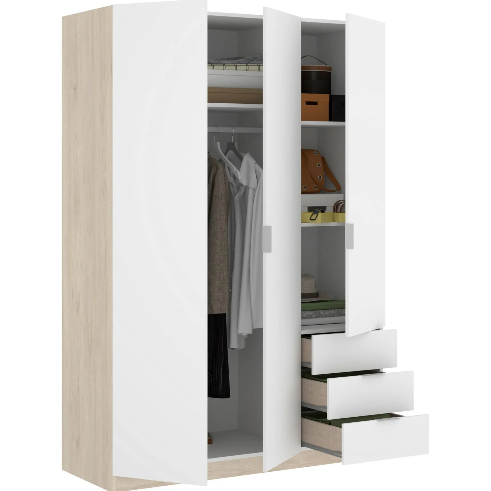 Guardaroba 3 ante Astru, 121x52h184 cm, Bianco e Rovere<Dmora Online
