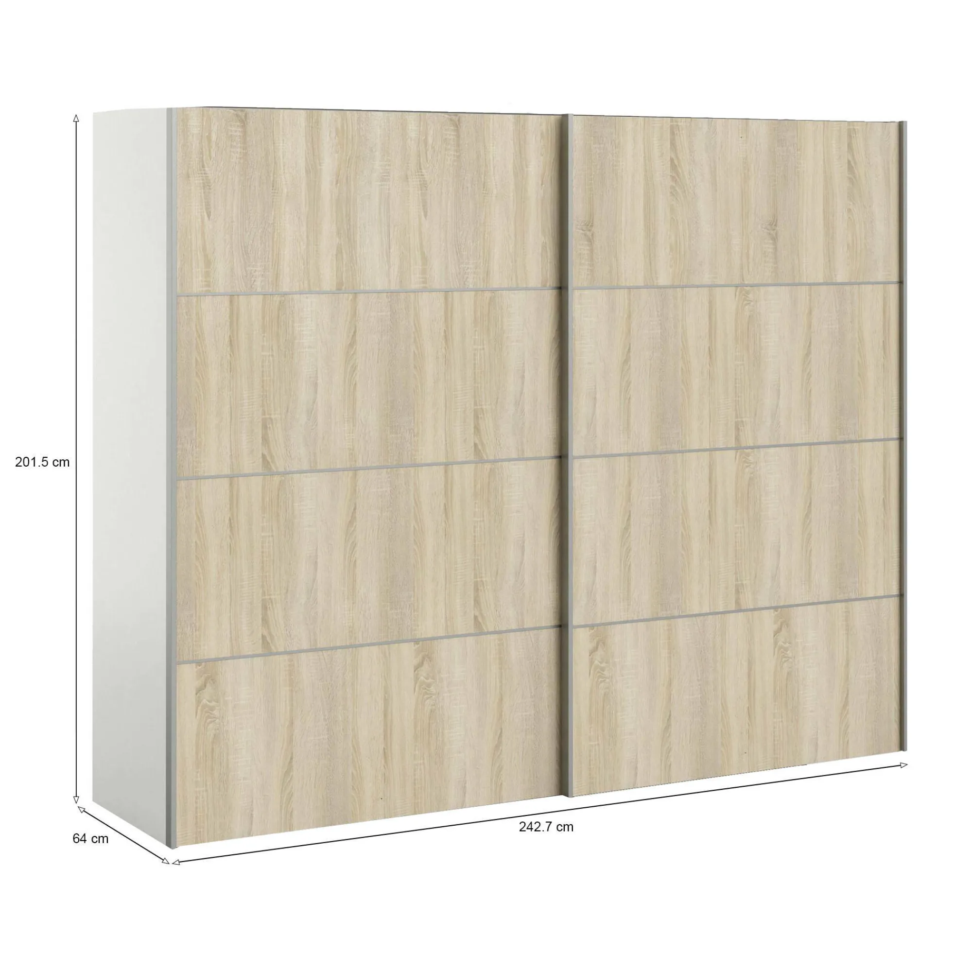 Guardaroba 2 ante Avelengo, 243x64 h202 cm, Bianco e Quercia<Dmora Best Sale