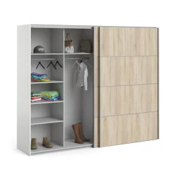 Guardaroba 2 ante Avelengo, 243x64 h202 cm, Bianco e Quercia<Dmora Best Sale
