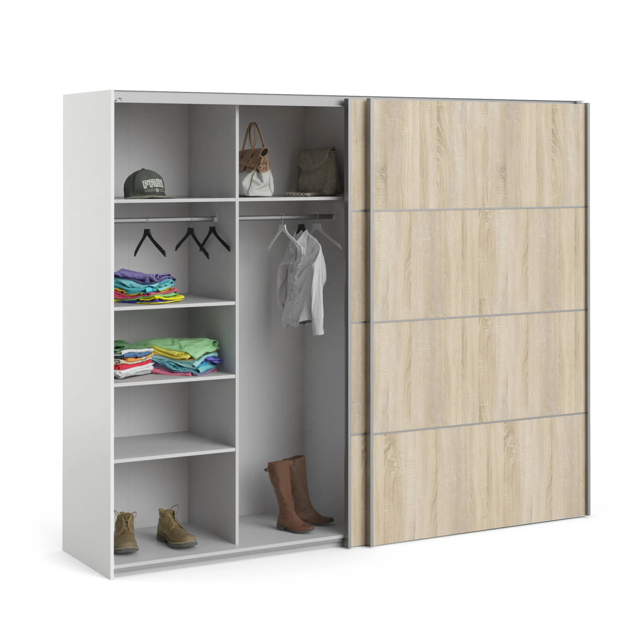 Guardaroba 2 ante Avelengo, 243x64 h202 cm, Bianco e Quercia<Dmora Best Sale
