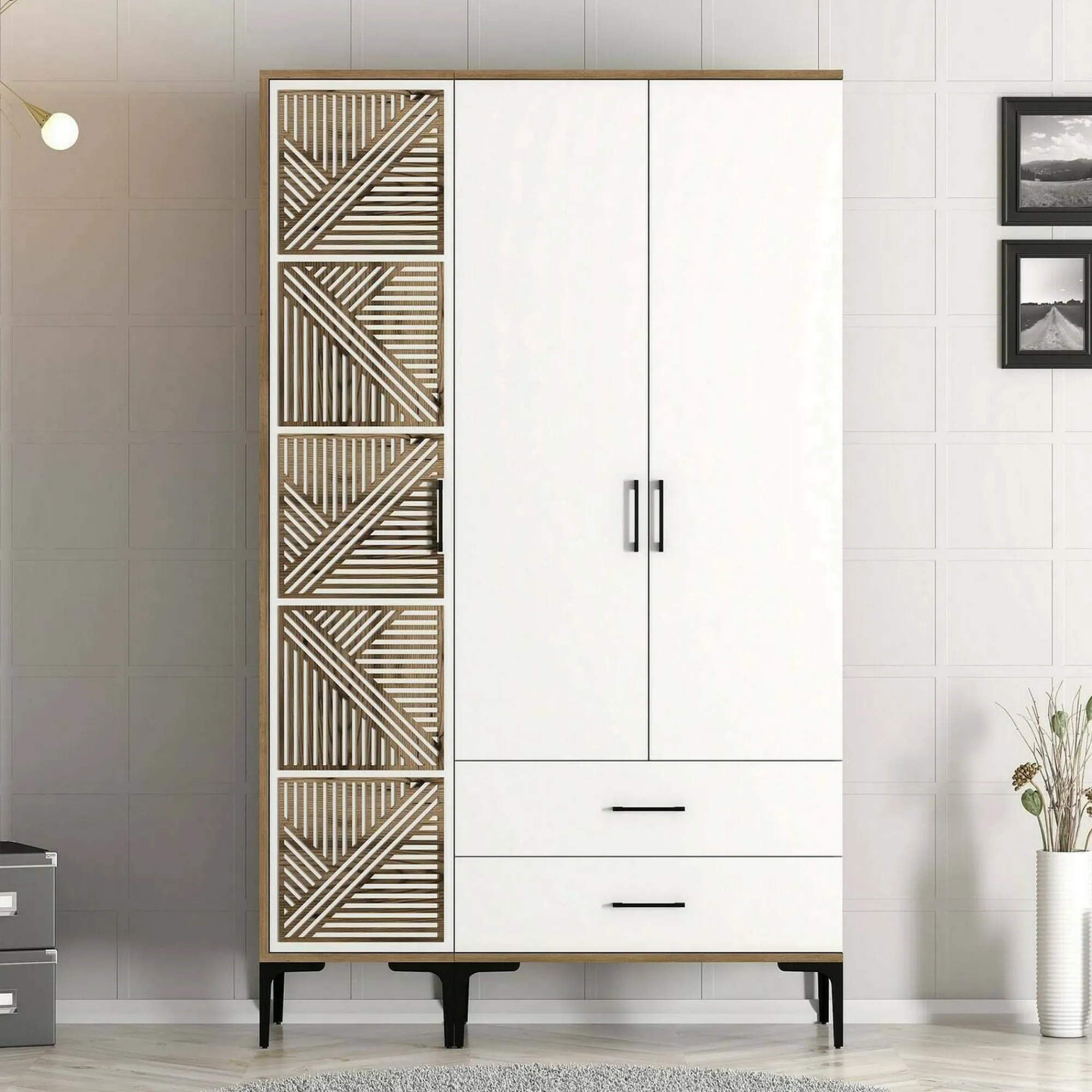 Guardaroba 3 ante Awty, 120x48h201 cm, Noce e Bianco<Dmora Flash Sale