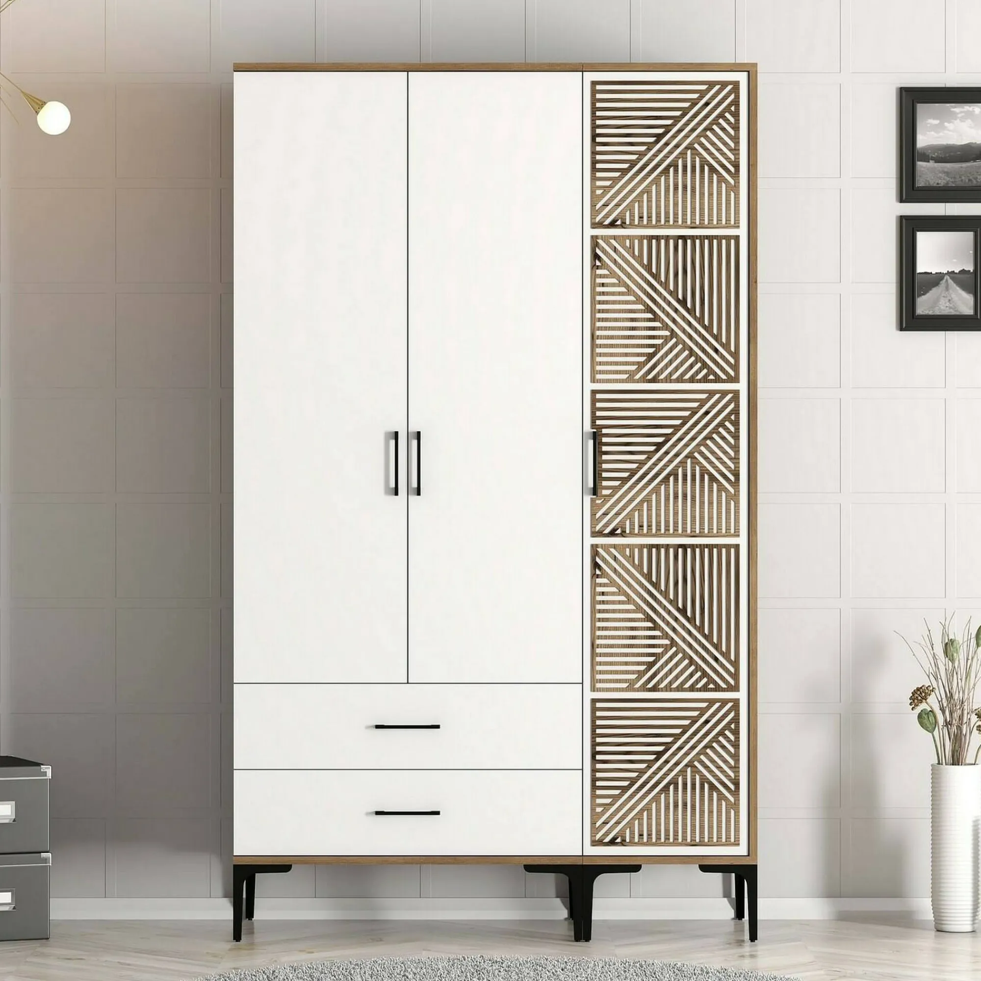 Guardaroba 3 ante Awty, 120x48h201 cm, Noce e Bianco<Dmora Flash Sale