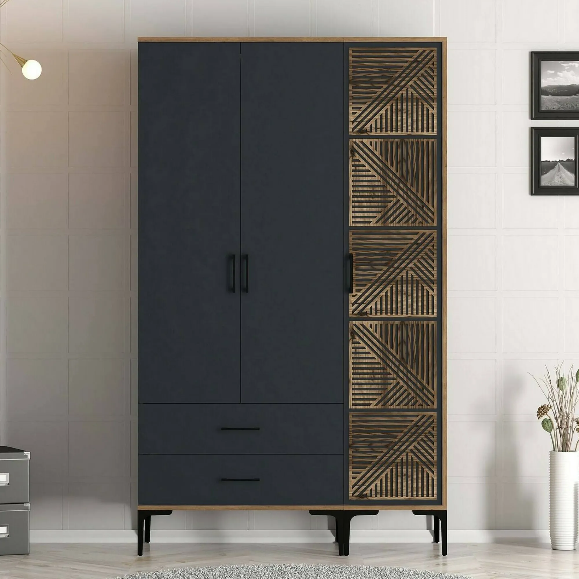 Guardaroba 3 ante Awty, 120x48h201 cm, Noce e Antracite<Dmora Cheap