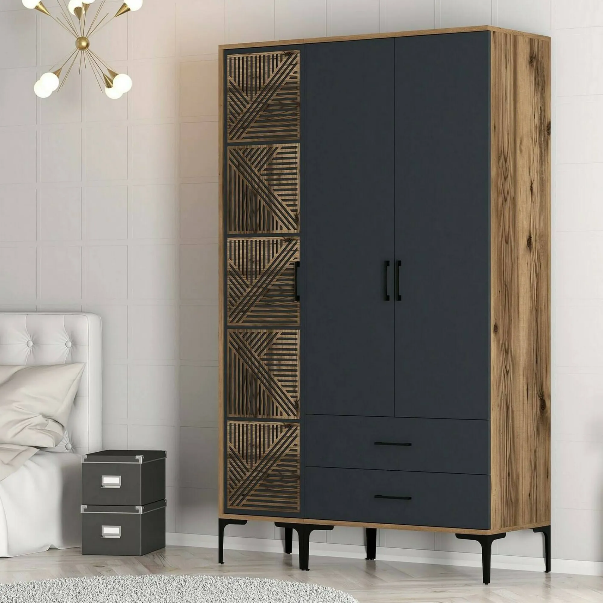 Guardaroba 3 ante Awty, 120x48h201 cm, Noce e Antracite<Dmora Cheap