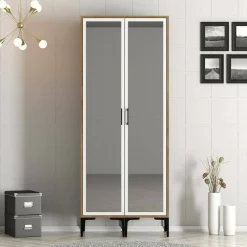 Guardaroba 2 ante Bagnone, 80x201h48 cm, Noce e Bianco<Dmora Fashion