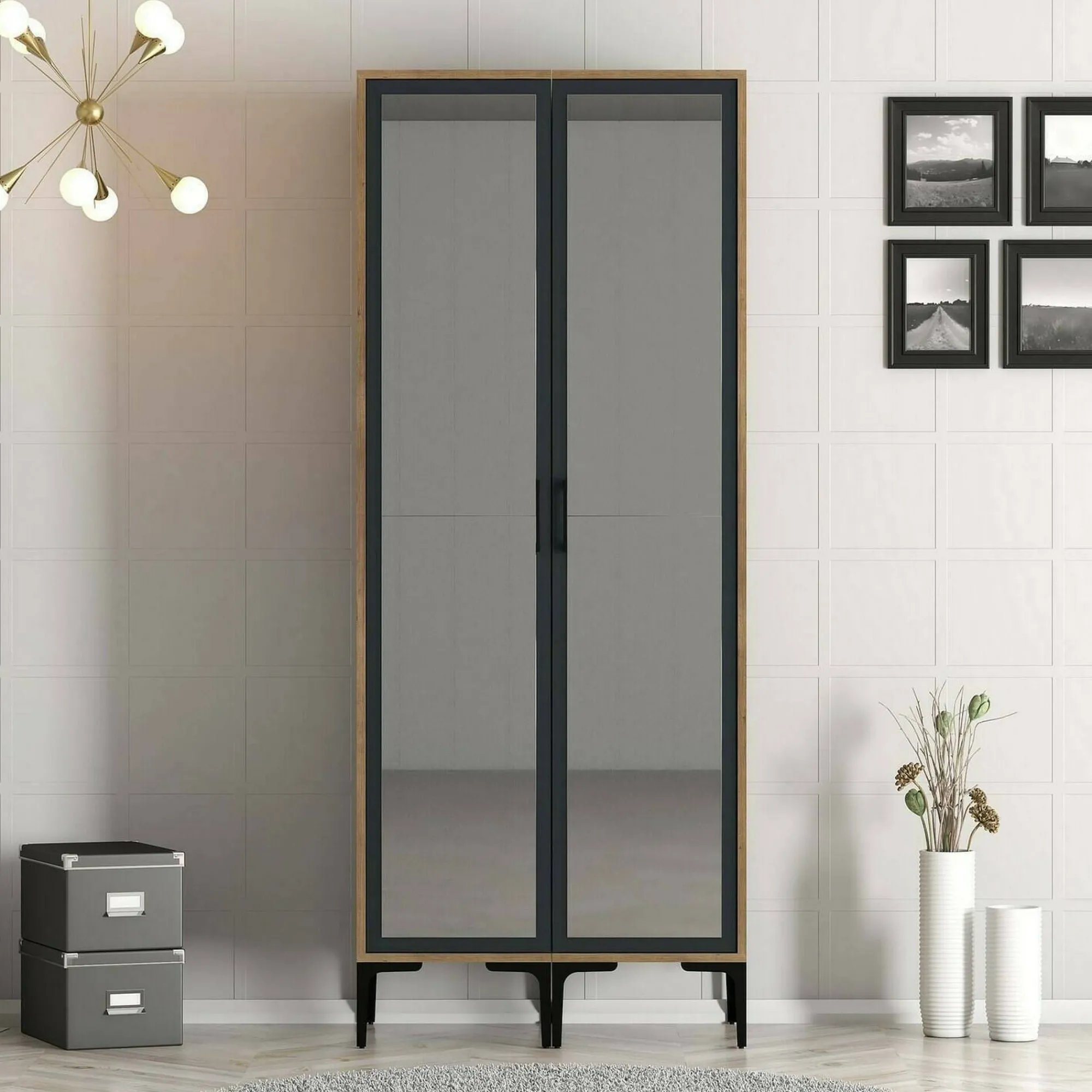 Guardaroba 2 ante Bagnone, 80x201h48 cm, Noce e Antracite<Dmora Hot