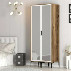 Guardaroba 2 ante Bagnone, 80x201h48 cm, Noce e Bianco<Dmora Fashion