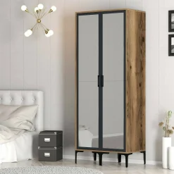 Guardaroba 2 ante Bagnone, 80x201h48 cm, Noce e Antracite<Dmora Hot