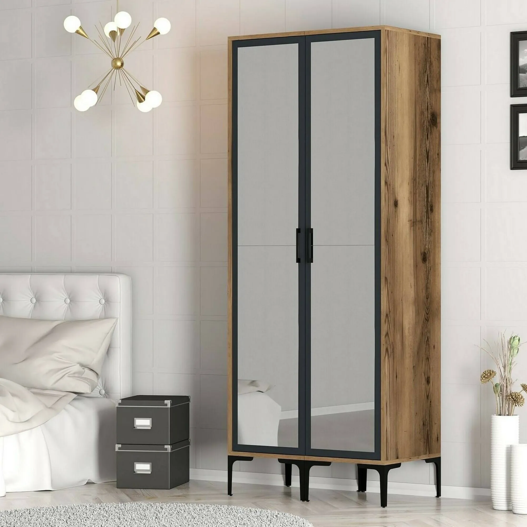 Guardaroba 2 ante Bagnone, 80x201h48 cm, Noce e Antracite<Dmora Hot