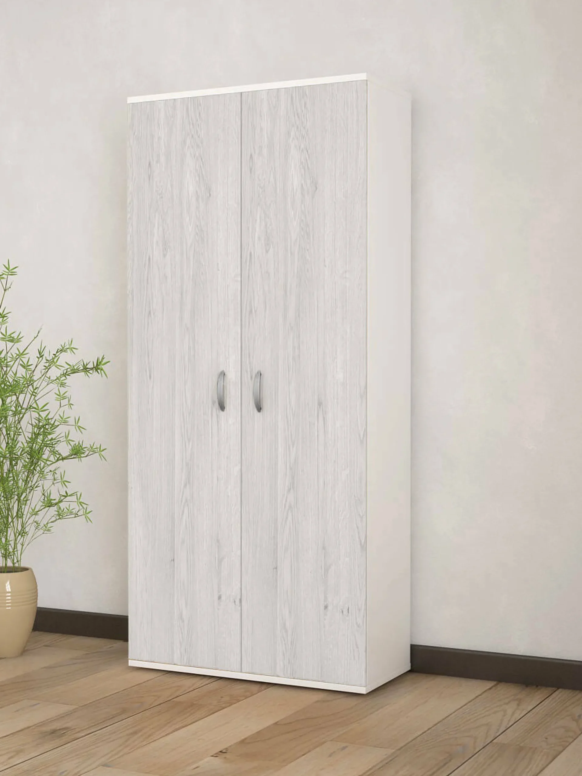 Guardaroba 2 ante Bandu, 80x52h170 cm, Bianco e Rovere<Dmora Shop
