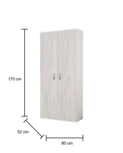 Guardaroba 2 ante Bandu, 80x52h170 cm, Bianco e Rovere<Dmora Shop