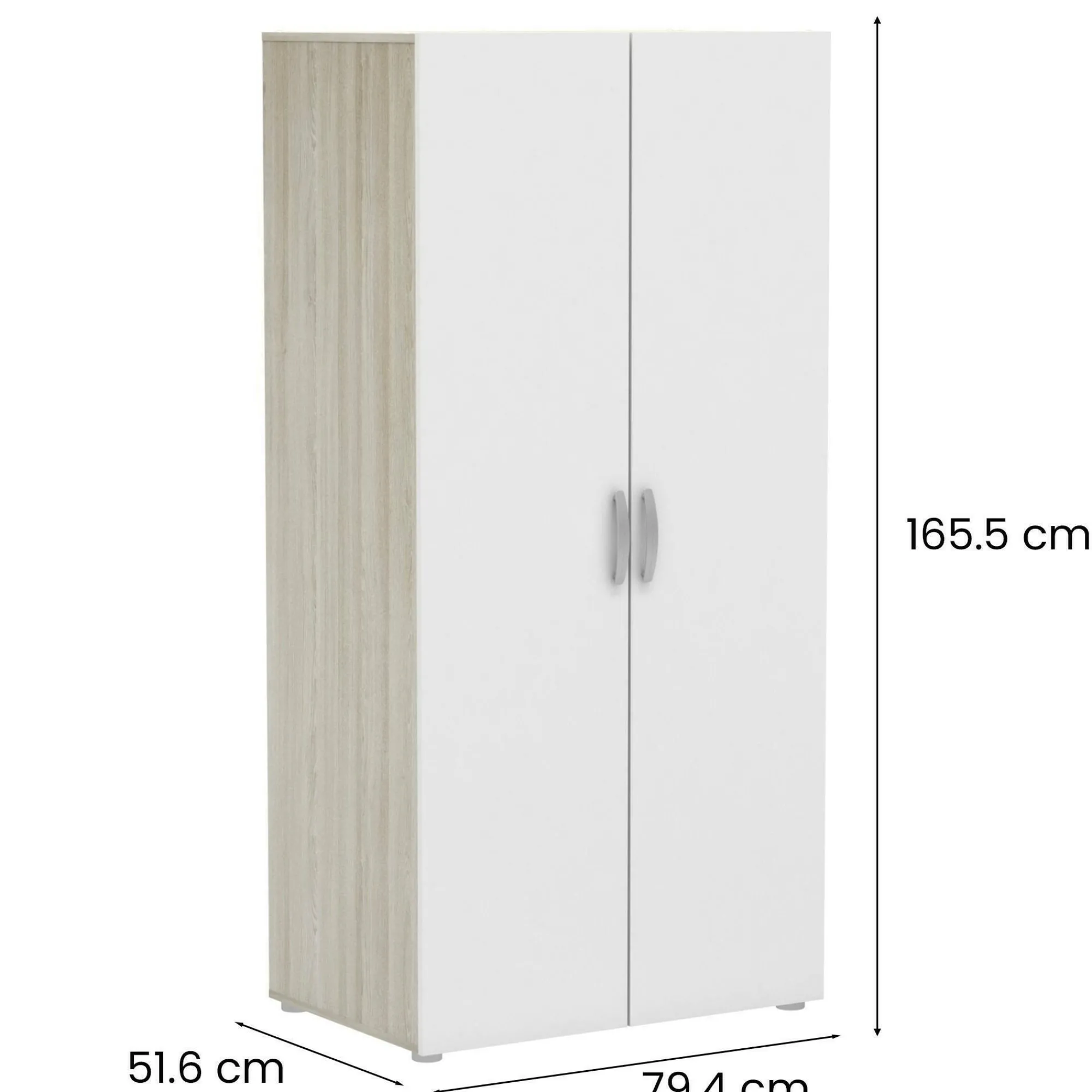 Guardaroba 2 ante Barge, 79x52 h166 cm, Rovere e Bianco opaco<Dmora Best Sale