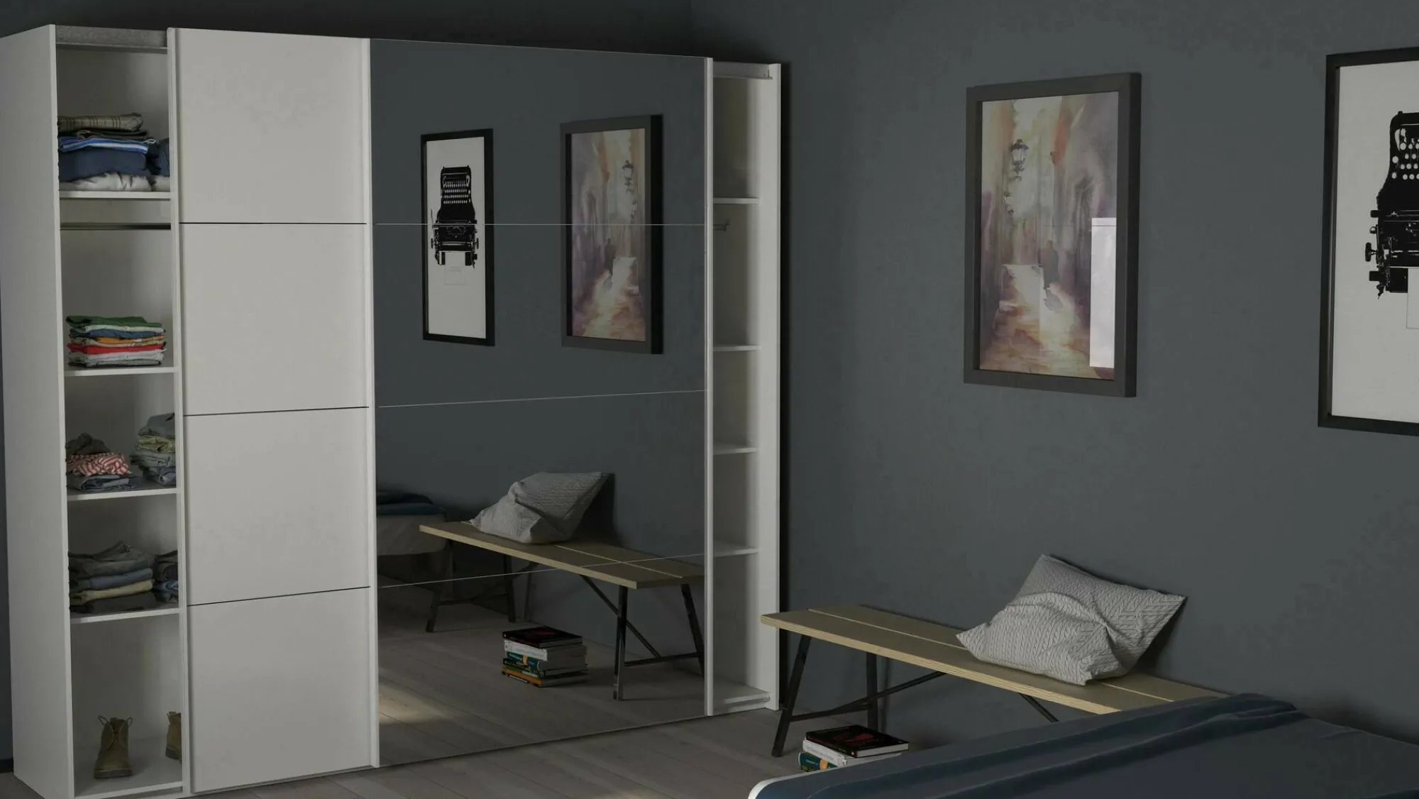 Guardaroba 2 ante Catalina, 61x243 h220 cm, Bianco<Dmora New