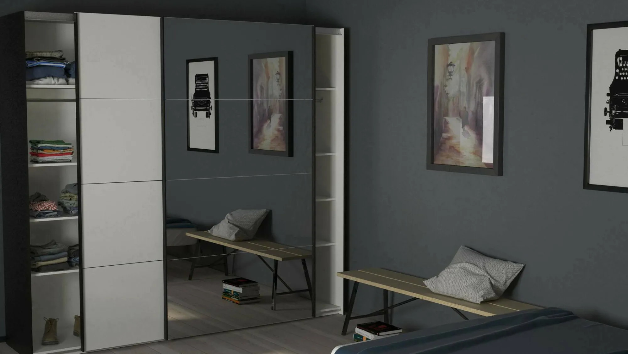 Guardaroba 2 ante Catalina, 61x243 h220 cm, Nero e Bianco<Dmora Online