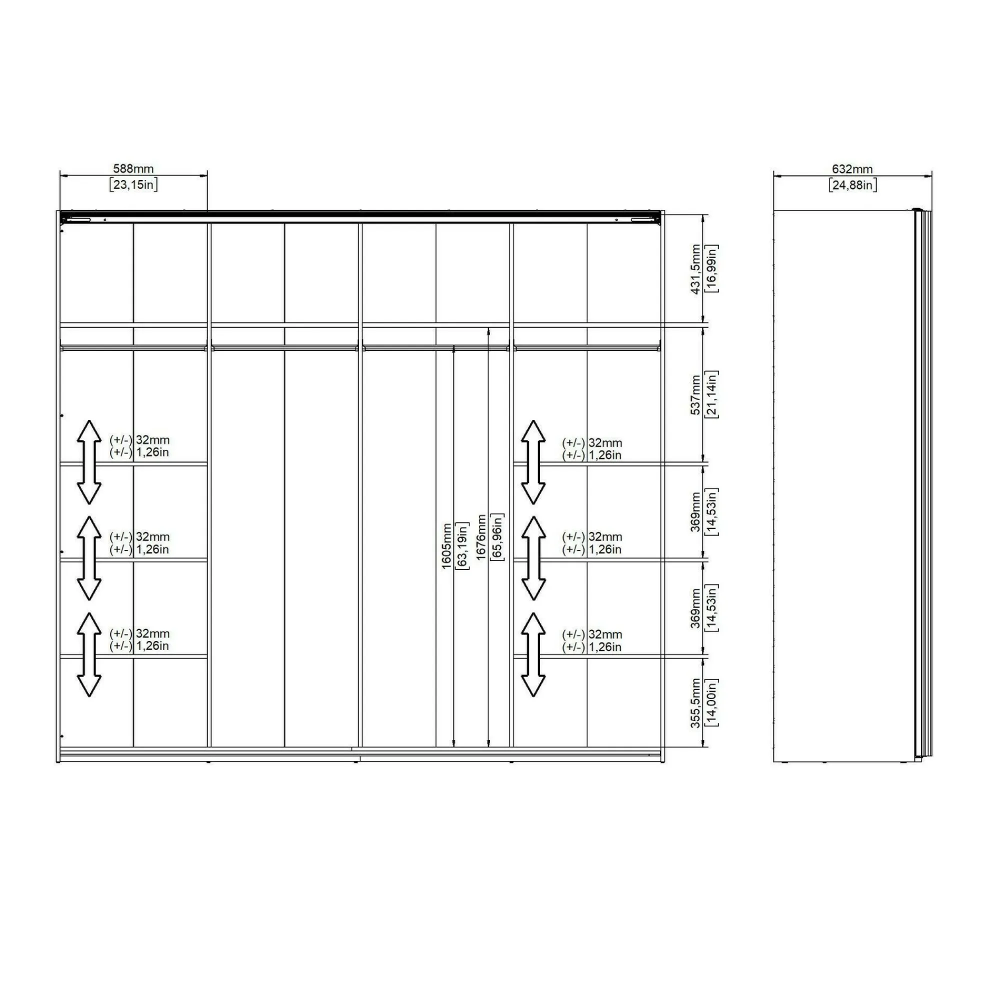 Guardaroba 2 ante Catalina, 61x243 h220 cm, Nero e Bianco<Dmora Online