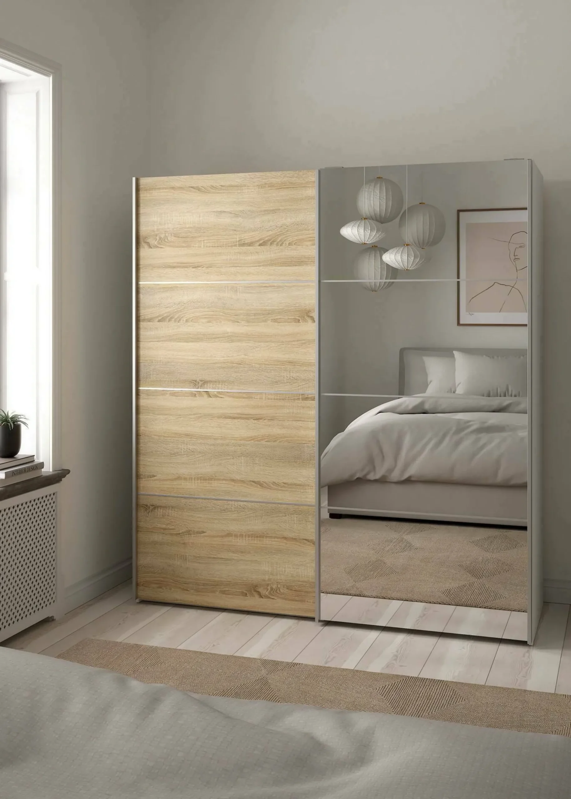 Guardaroba 2 ante Cerreto, 64x182 h202 cm, Bianco e Quercia<Dmora Discount