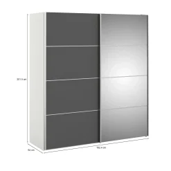 Guardaroba 2 ante Cerreto, 182x64 h202 cm, Bianco e Grigio<Dmora Sale