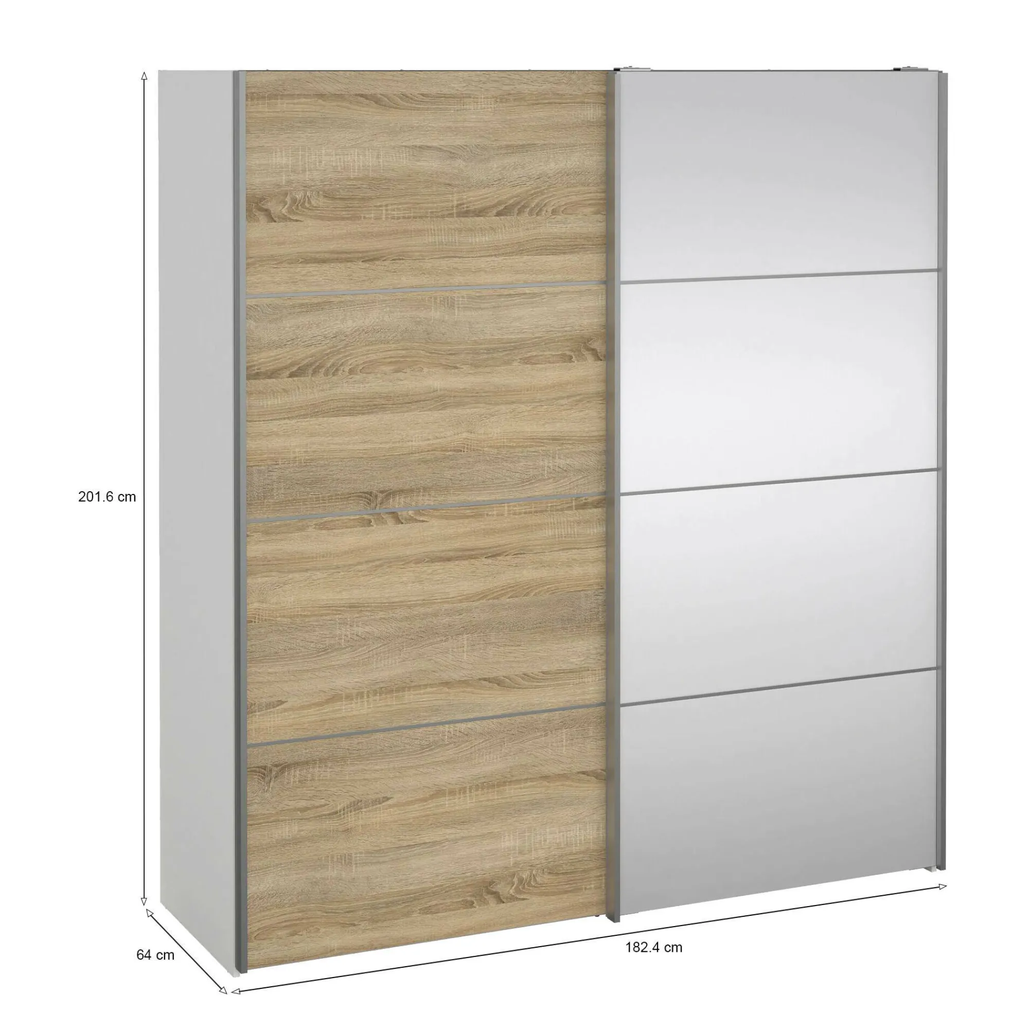 Guardaroba 2 ante Cerreto, 64x182 h202 cm, Bianco e Quercia<Dmora Discount