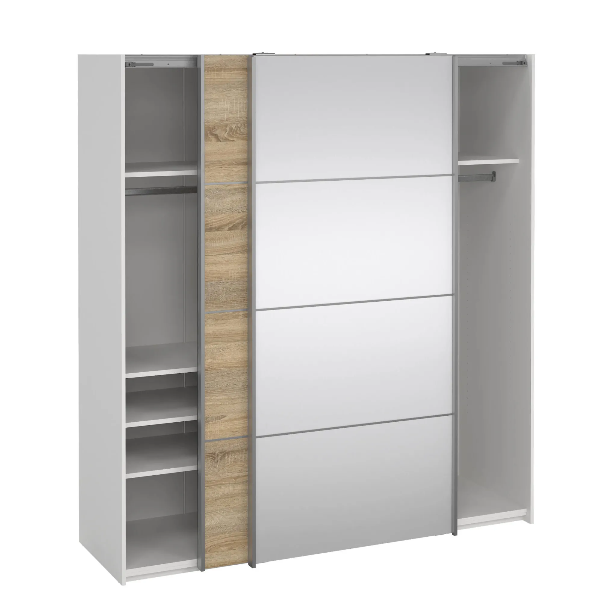 Guardaroba 2 ante Cerreto, 64x182 h202 cm, Bianco e Quercia<Dmora Discount