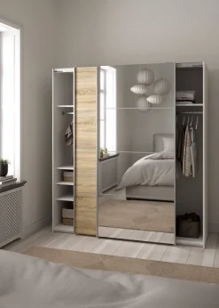 Guardaroba 2 ante Cerreto, 64x182 h202 cm, Bianco e Quercia<Dmora Discount
