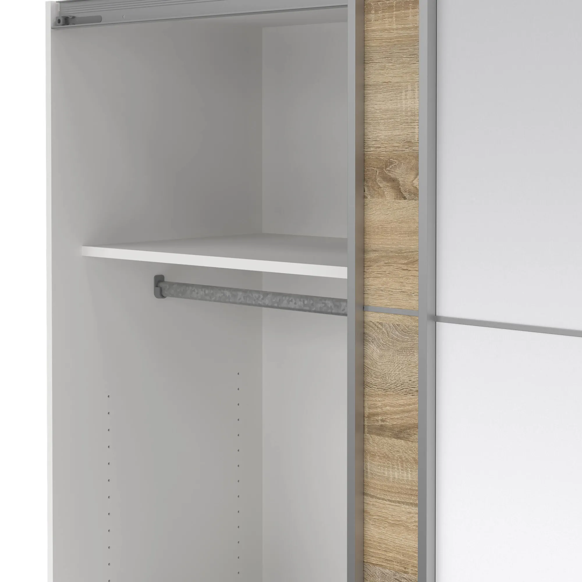 Guardaroba 2 ante Cerreto, 64x182 h202 cm, Bianco e Quercia<Dmora Discount