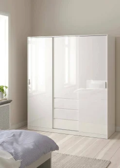 Guardaroba 3 ante Delphine, Mobile camera da letto, Cabina armadio portabiti, Armadio appendiabiti, 60x177 h200 cm, Bianco<Dmora Store