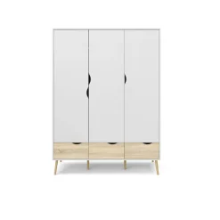 Guardaroba 3 ante Devota, 147x58 h200 cm, Bianco e Quercia<Dmora Store
