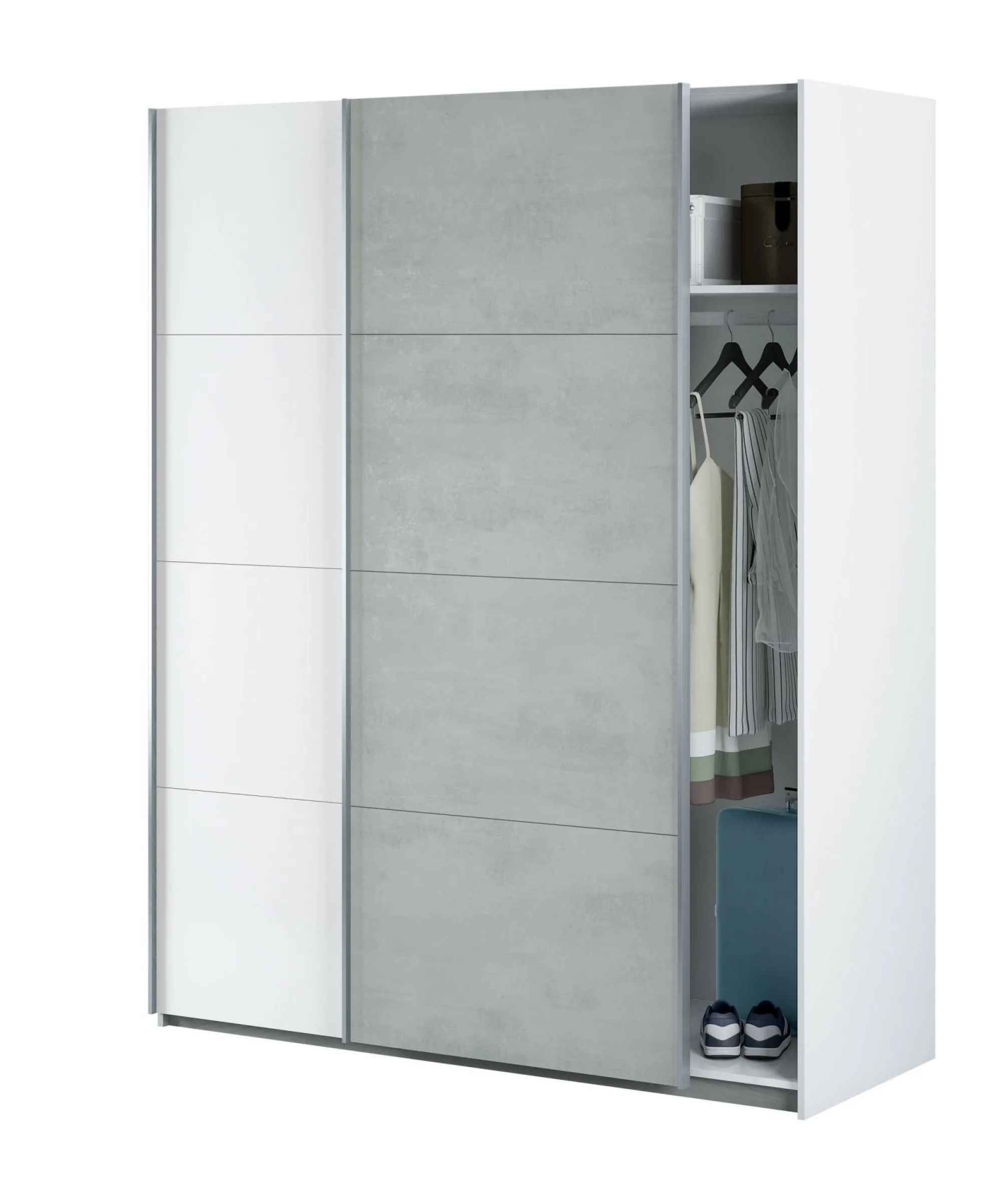 Guardaroba 2 ante Dmace, 150x60h200 cm, Bianco e Cemento<Dmora Shop