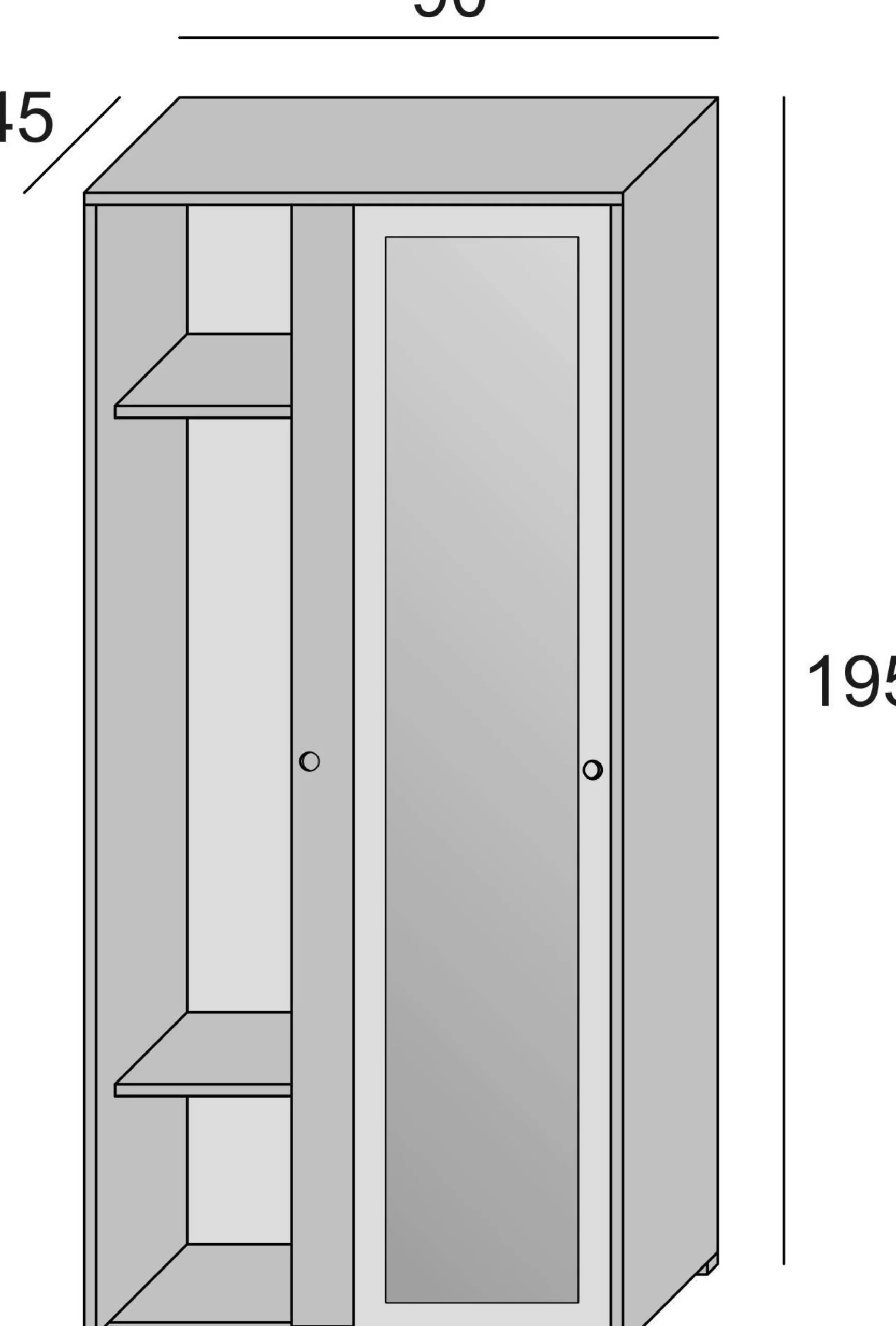 Guardaroba 2 ante Dmontic, 90x45h195 cm, Rovere e Bianco<Dmora Clearance