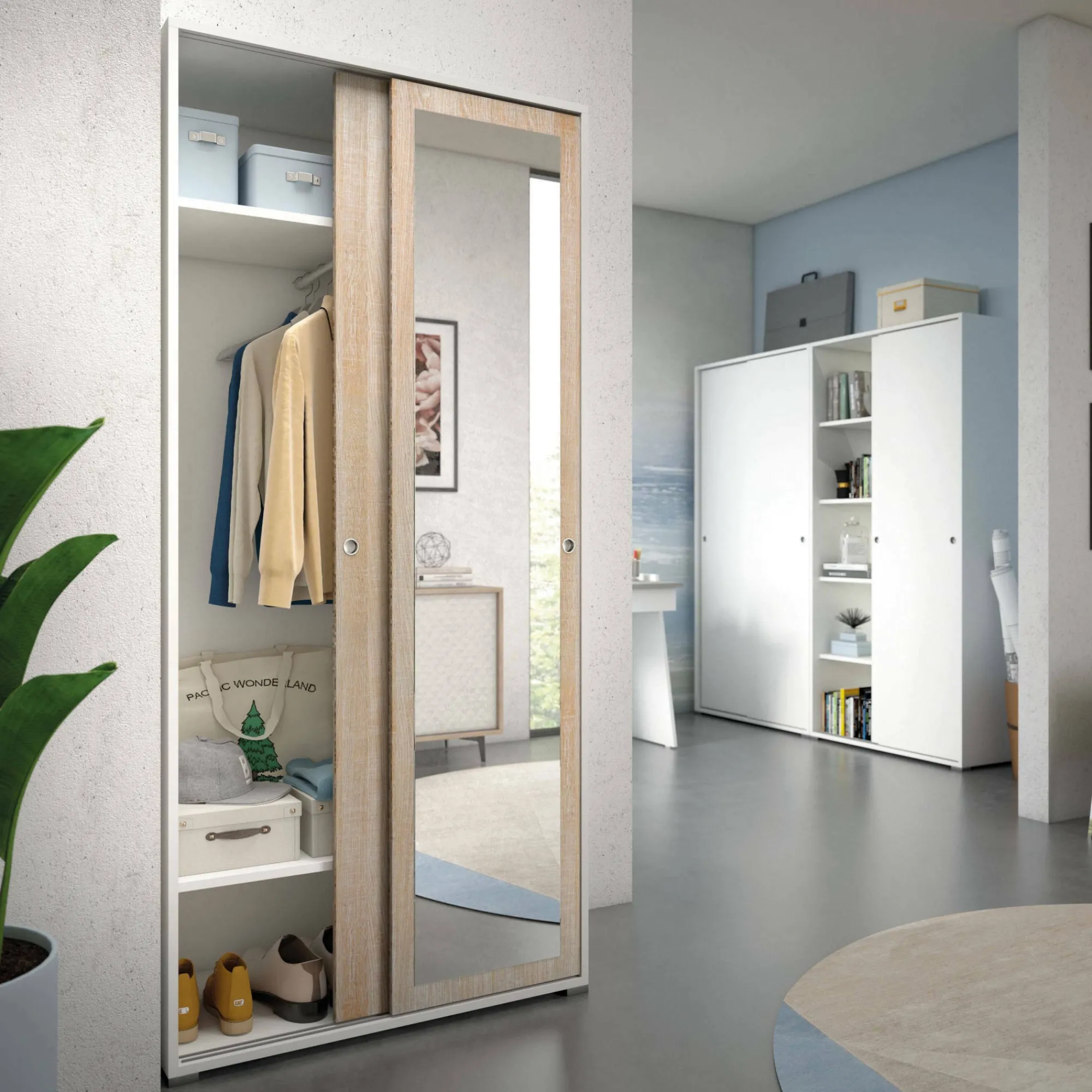 Guardaroba 2 ante Dmontic, 90x45h195 cm, Rovere e Bianco<Dmora Clearance
