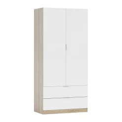 Guardaroba 2 ante Donan, 82x52h180 cm, Bianco e Rovere<Dmora Online