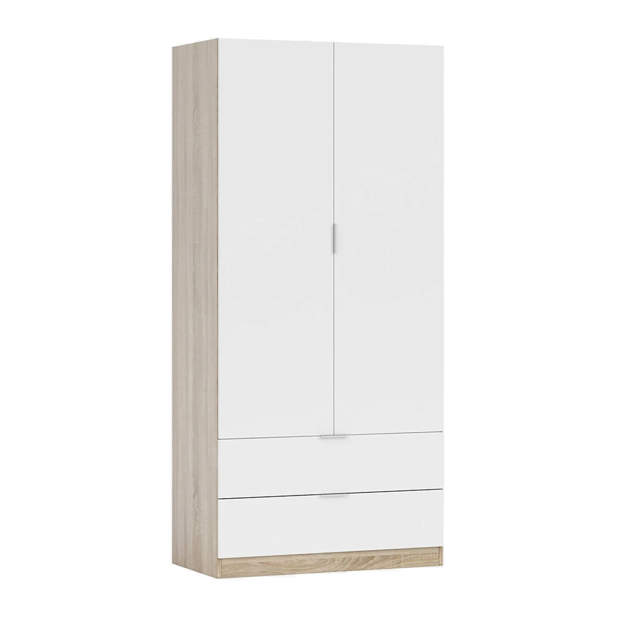 Guardaroba 2 ante Donan, 82x52h180 cm, Bianco e Rovere<Dmora Online