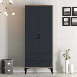 Guardaroba 2 ante Doriana, 80x201h48 cm, Noce e Antracite<Dmora Clearance