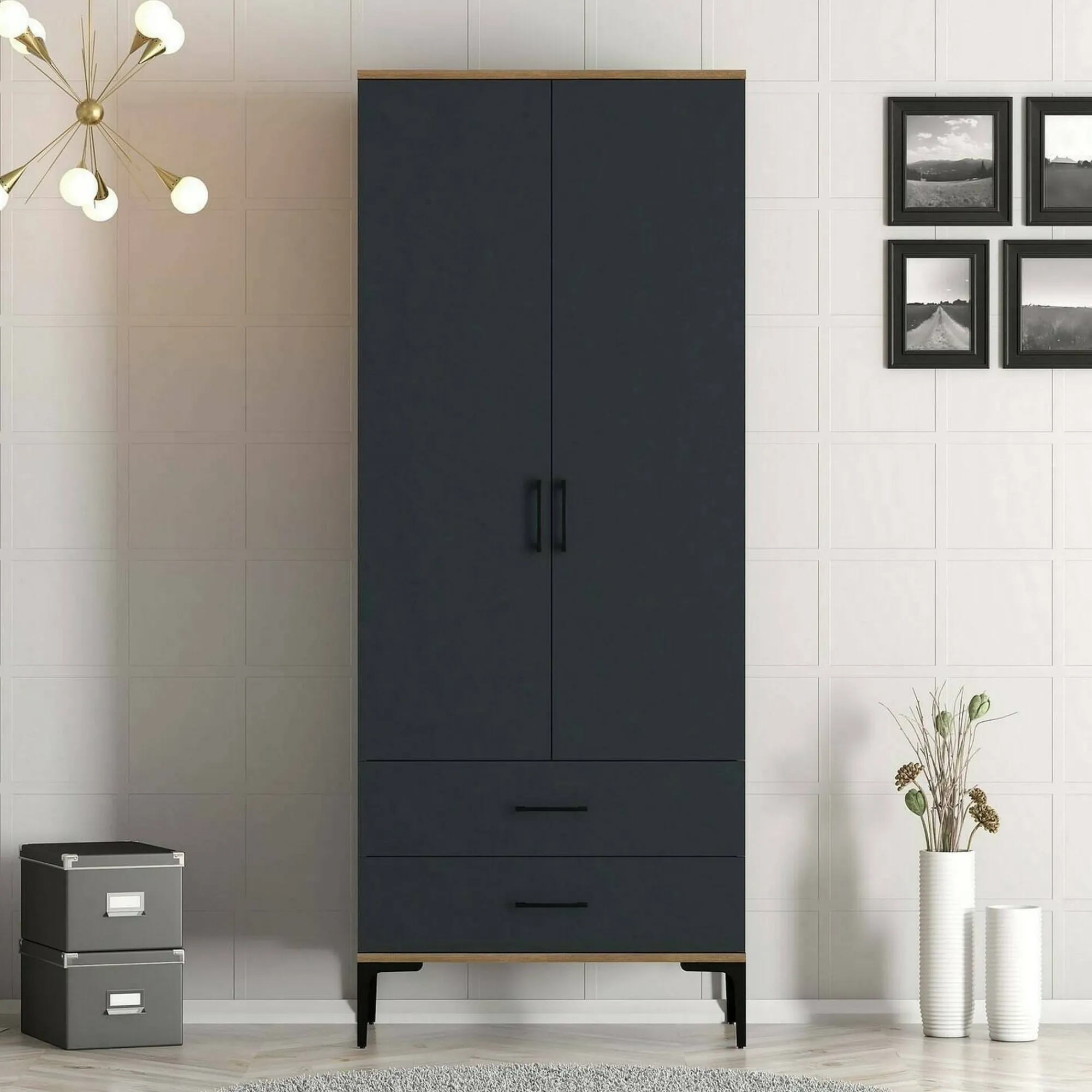 Guardaroba 2 ante Doriana, 80x201h48 cm, Noce e Antracite<Dmora Clearance