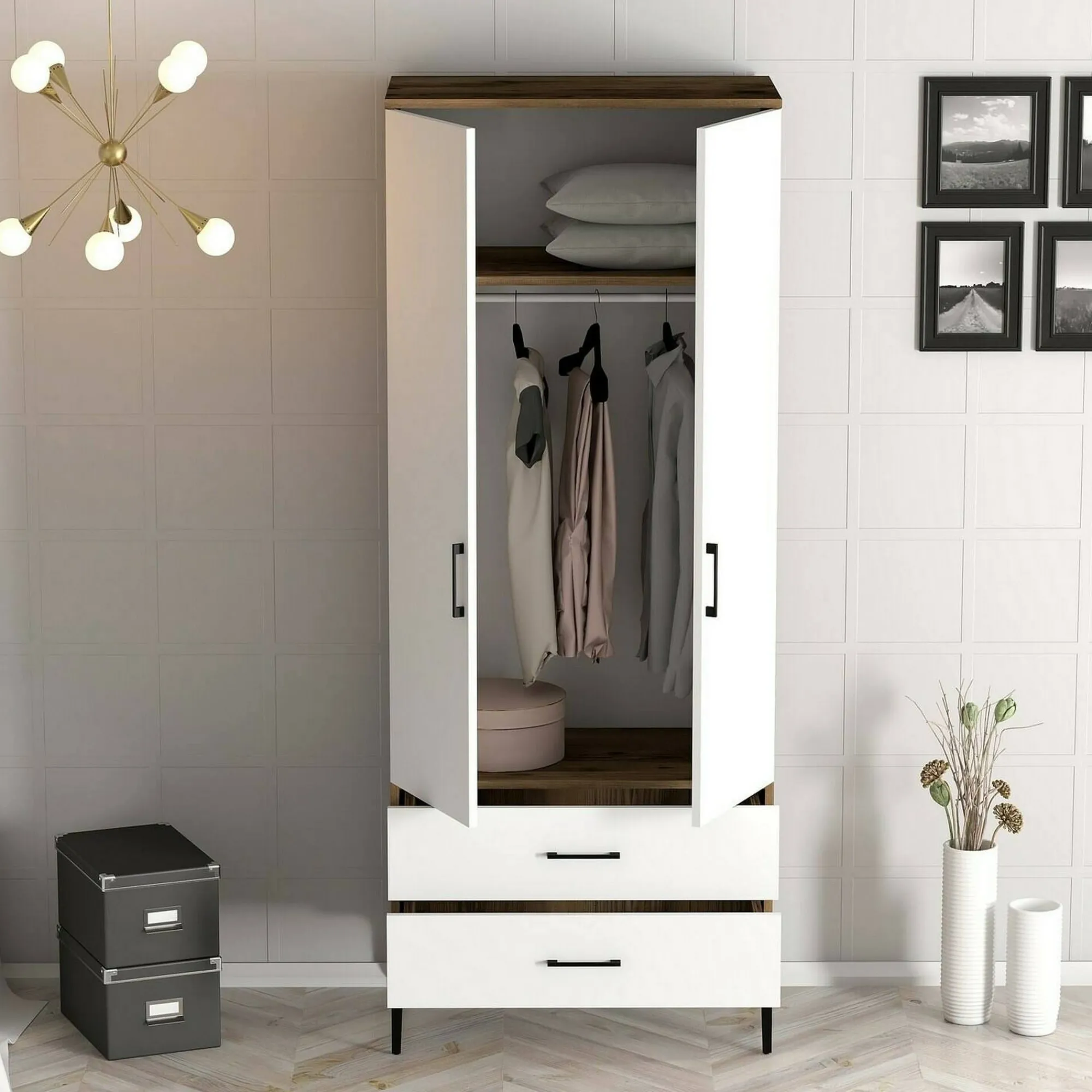 Guardaroba 2 ante Doriana, 80x201h48 cm, Noce e Bianco<Dmora Fashion