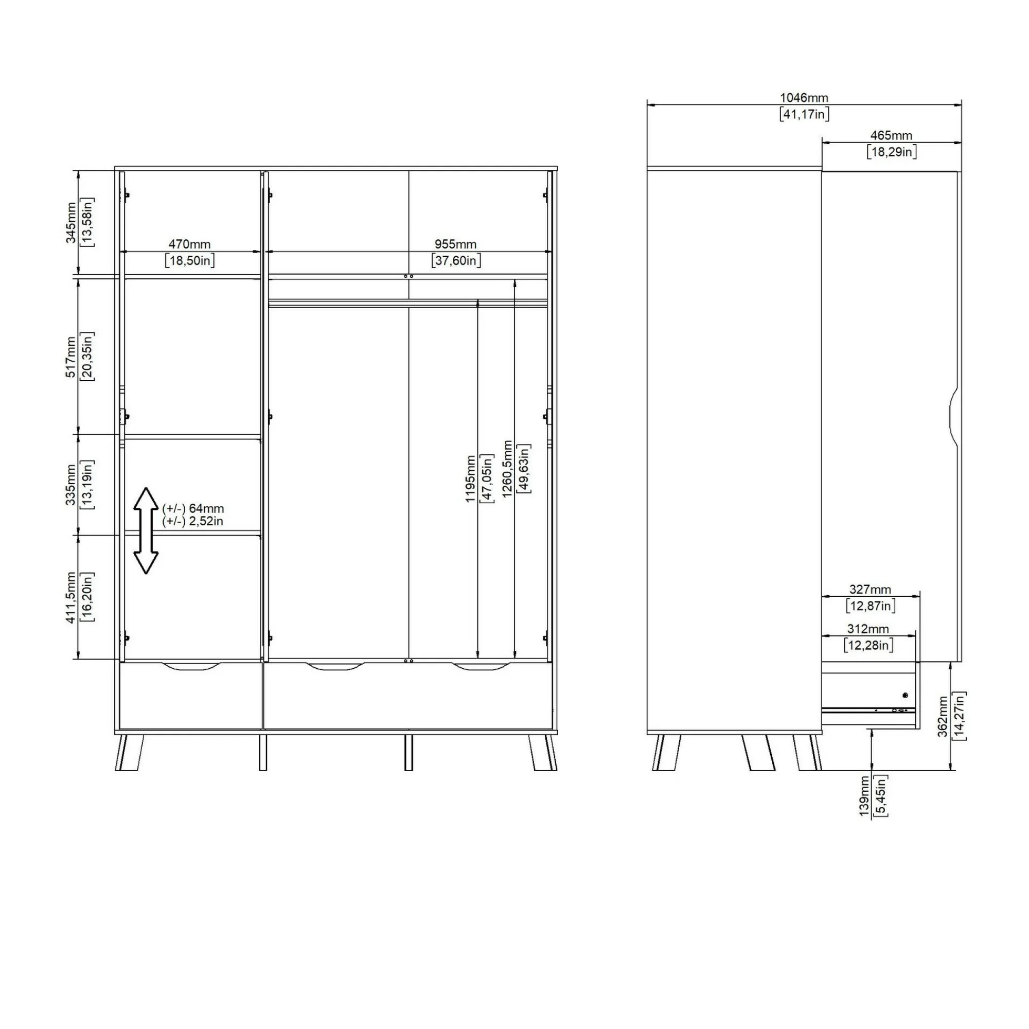 Guardaroba 2 ante Dscalis, 58x147 h201 cm, Rovere e Bianco<Dmora Sale