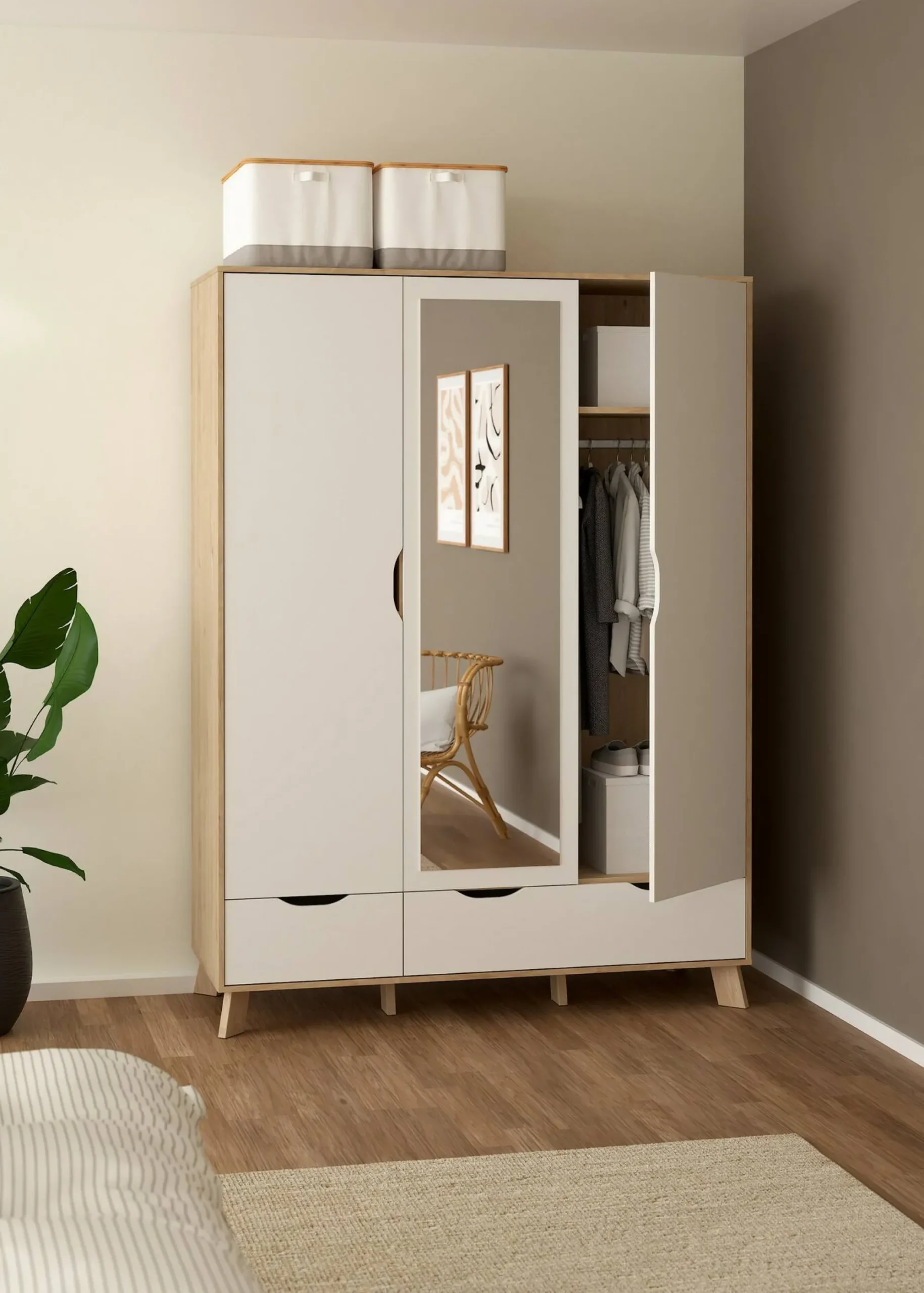 Guardaroba 2 ante Dscalis, 58x147 h201 cm, Rovere e Bianco<Dmora Sale